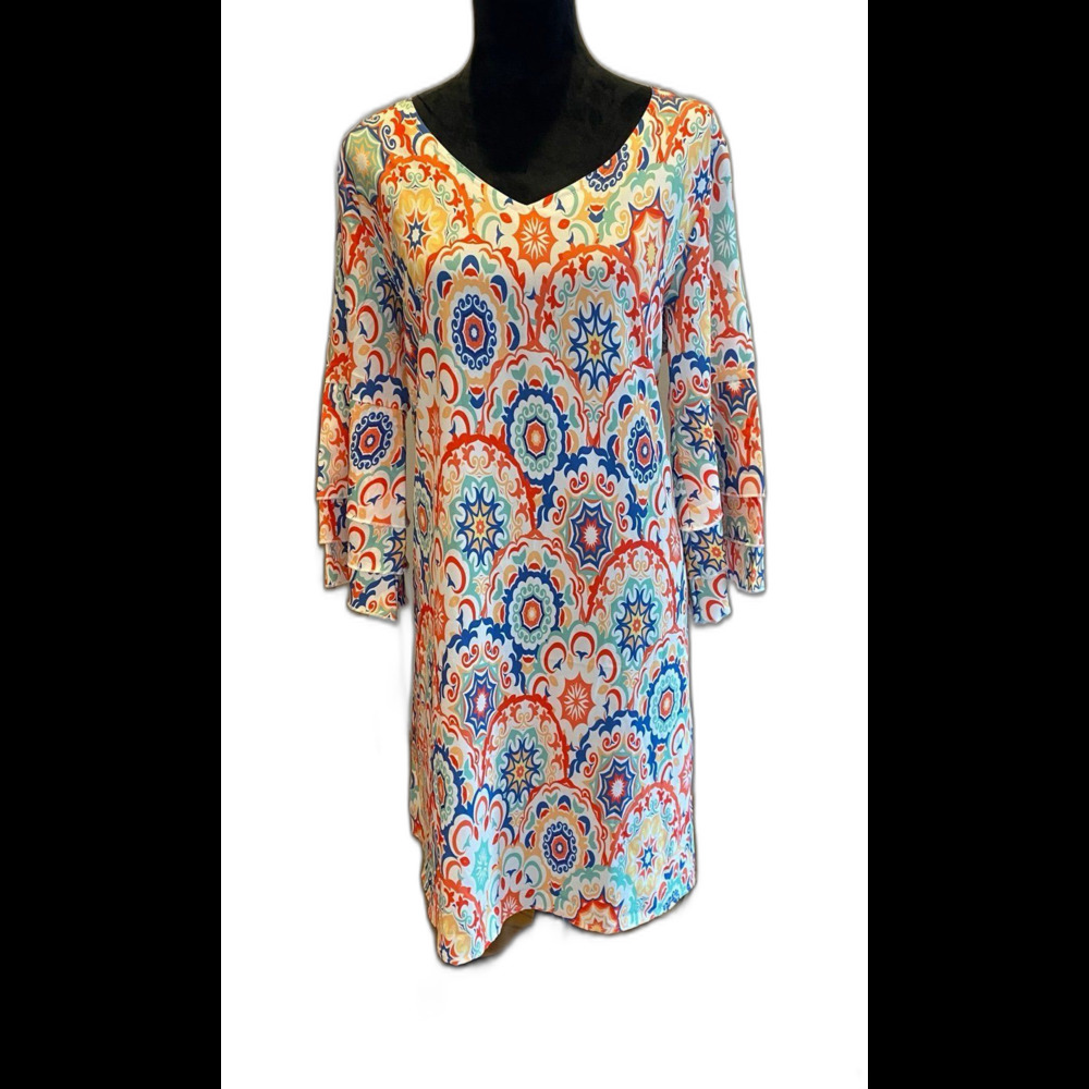 Dress Womans Size Large Bright Boho Hippie 70’s‎ NWT  Silky Feel Woodstock Retro